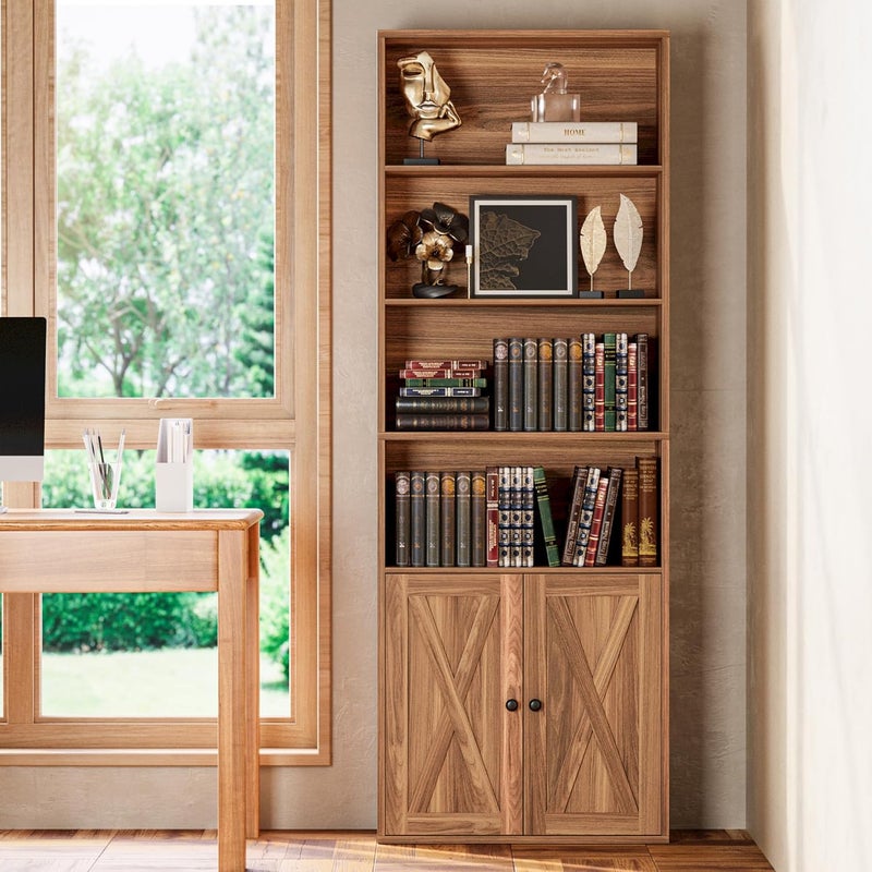 IRONCK Industrial Bookshelves and Bookcases with Doors Floor Standing 6 Shelf Display Storage Shelves 70 in Tall Bookcase for Home Office, Living Room - Image 3
